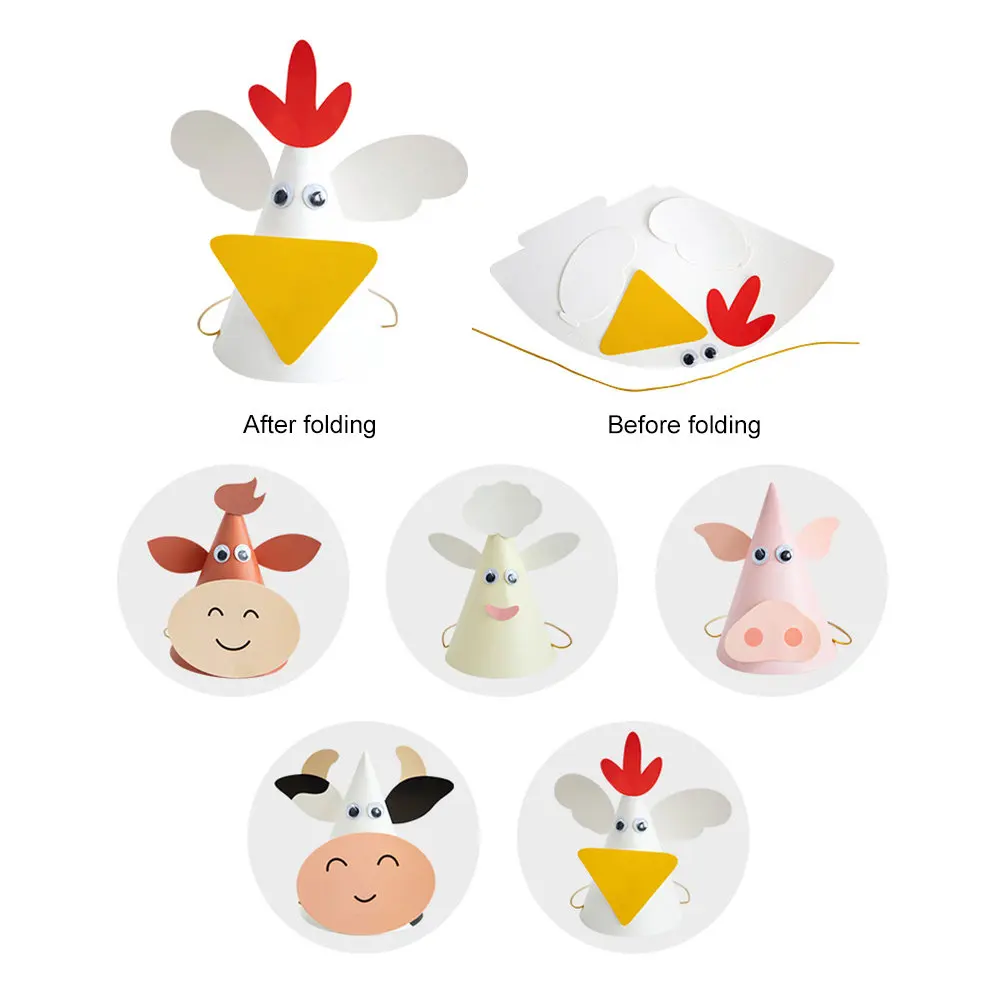 

Набор из 10 штук: Детские праздничные шляпки для самостоятельного изготовления, развивающий набор для творчества, милый мультяшный дизайн для украшения класса и вечеринок