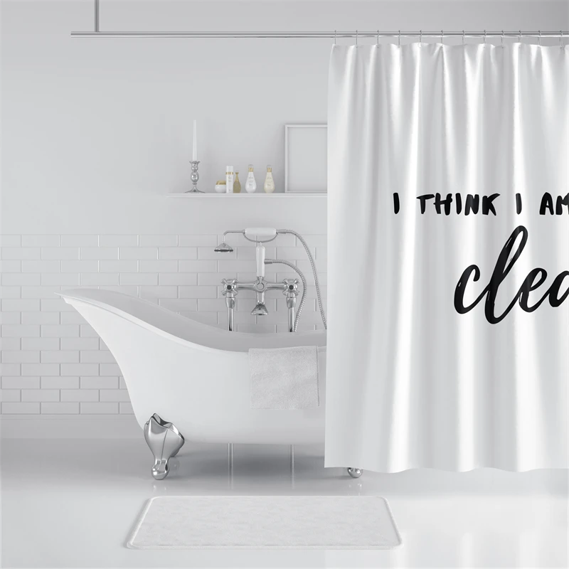 Aertemisi I Think I am Finally Clean Black Shower Curtain Set with Grommets and Hooks for Bathroom Decor