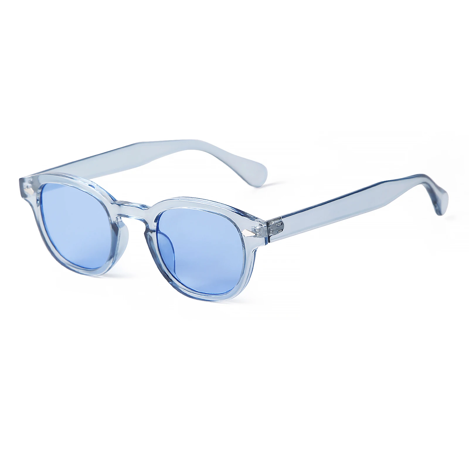 Occhiali da sole rotondi blu trasparenti moda donna uomo 2024 rivetto retrò tartaruga occhiali da sole quadrati piccoli UV400 Lunettes De Soleil