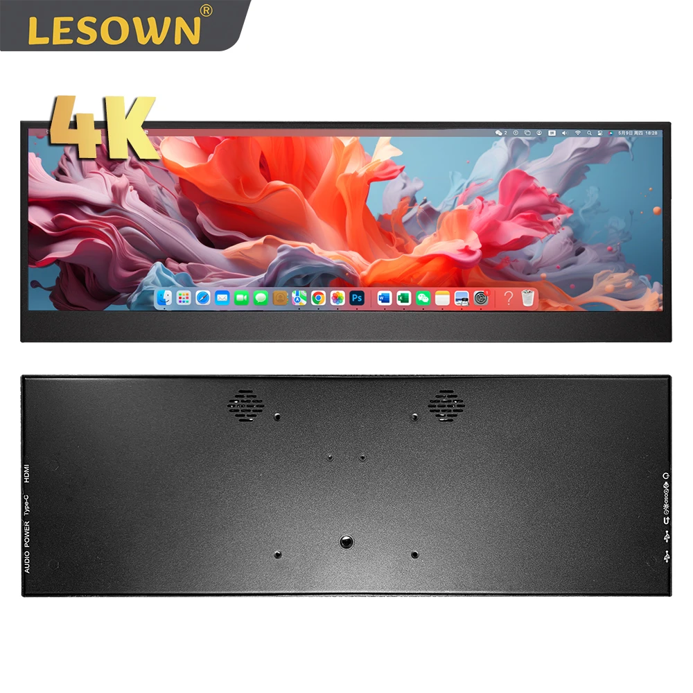 LESOWN Long Wide Monitor 4K 14.1 inch Wide LCD Touch Screen Bar Display Type C Secondary Screen Display for Digital Stock Market