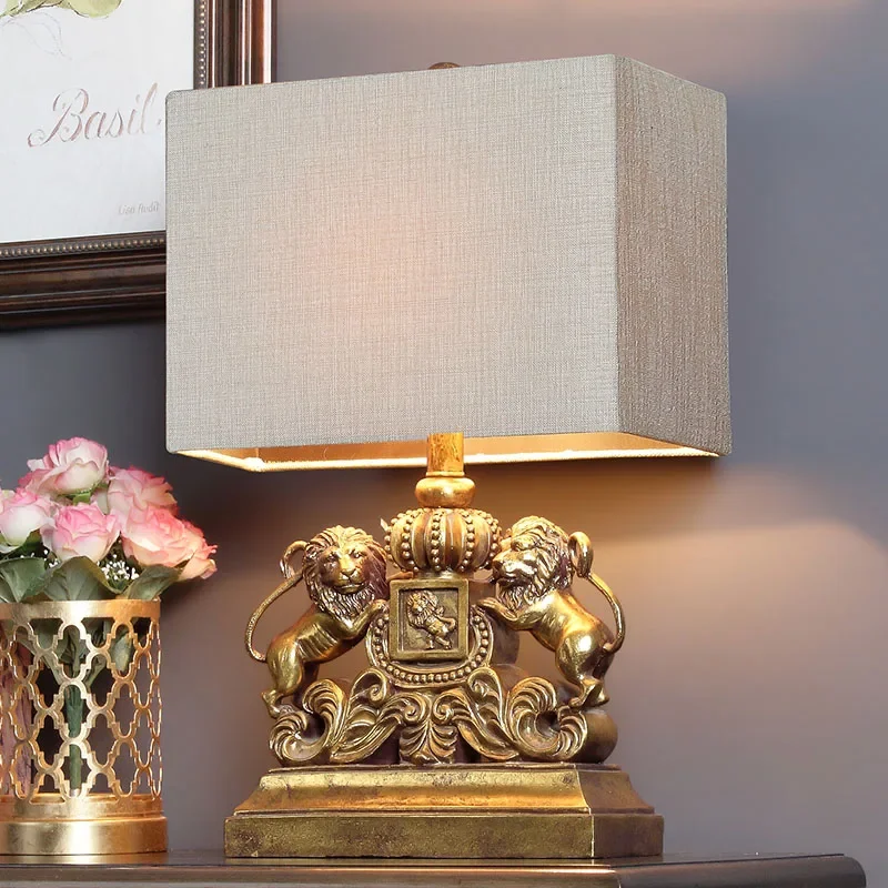 Double Lion American Table Lamp Bedroom Bedside Lamp Creative European Retro Simple Modern Living Room