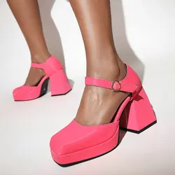Baotou women's sandals shoes Spring and Autumn square toe small leather shoes Women's thick sole single shoes High heels Shallow