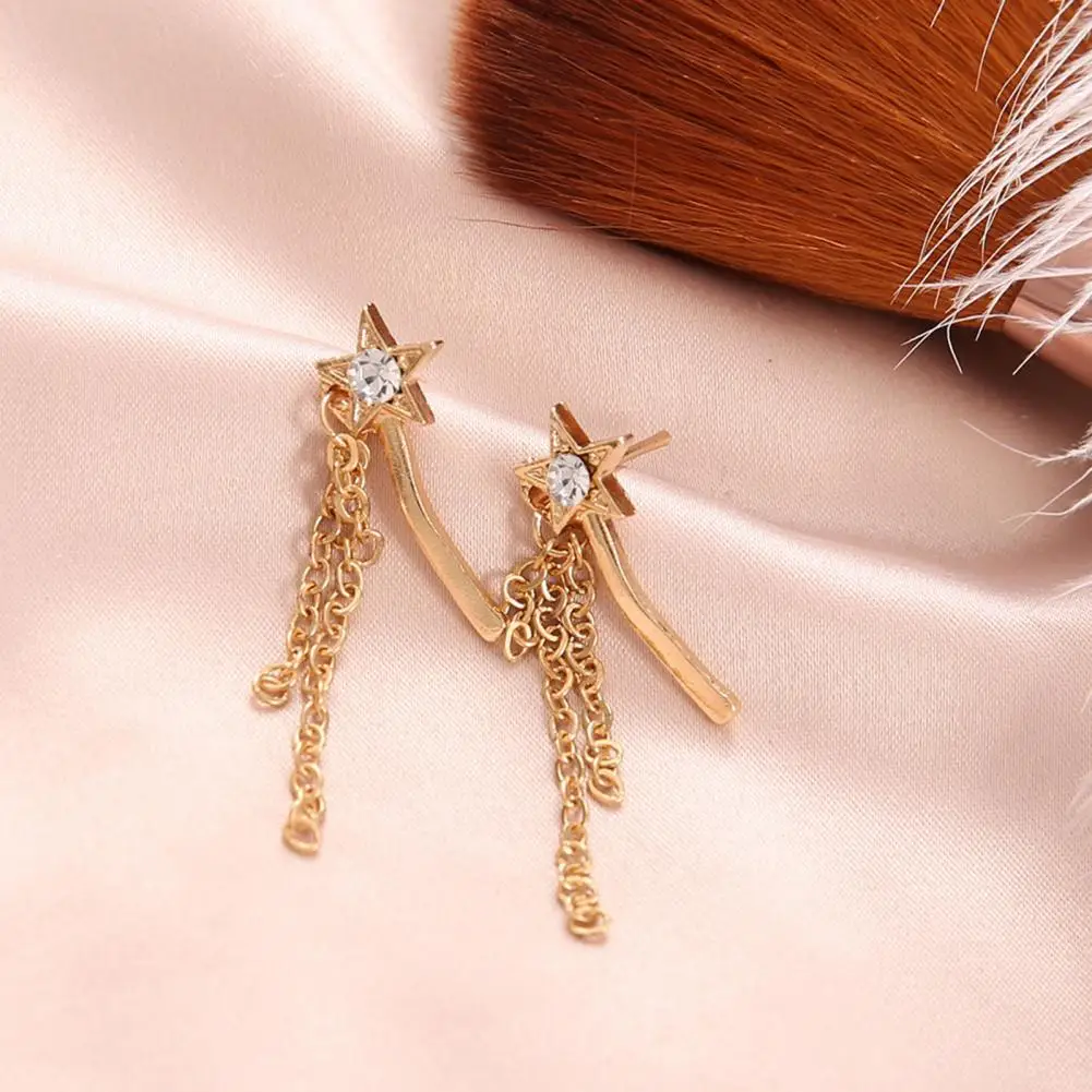 Rhinestones Star Earrings Long-lasting Tassel Earrings Tassel Chain Star Stud Earrings Set Women's Metal Drop Piercing Jewelry