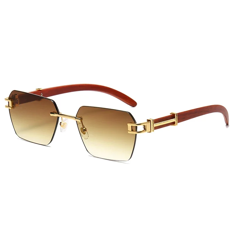 

Frameless imitation wood grain sunglasses, Metal Cut Edge Square Sunglasses,Women's Fashion Sunglasses