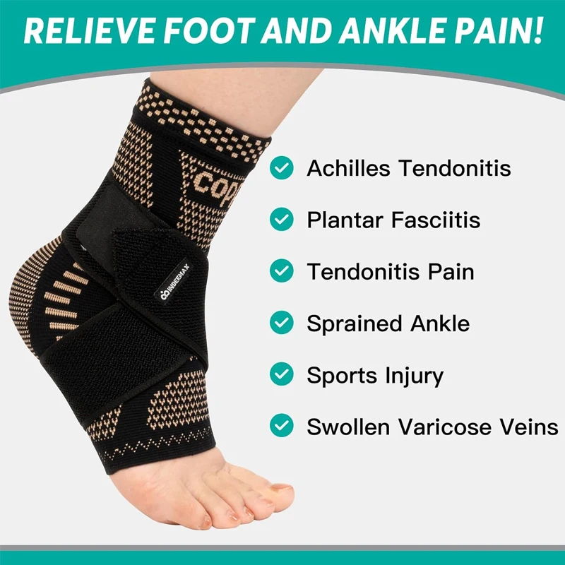 1 Pcs Ankle Brace Compression Sleeve, Adjustable Ankle Support Strap for Sprained, Plantar Fasciitis, Injury Recovery, Running
