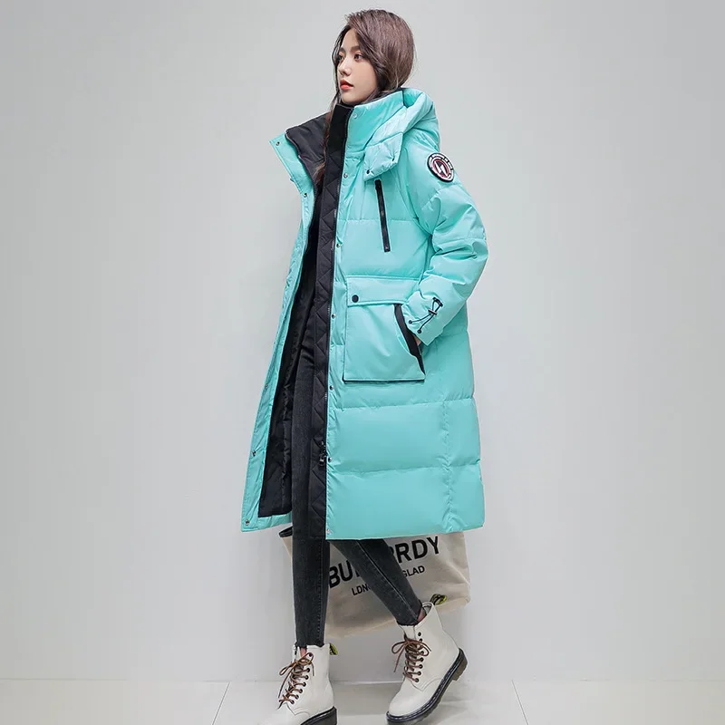 Modelos femininos outono inverno topos jaqueta para baixo casaco 90% pato para baixo exterior usar longo engrossado individualidade versátil magro macio