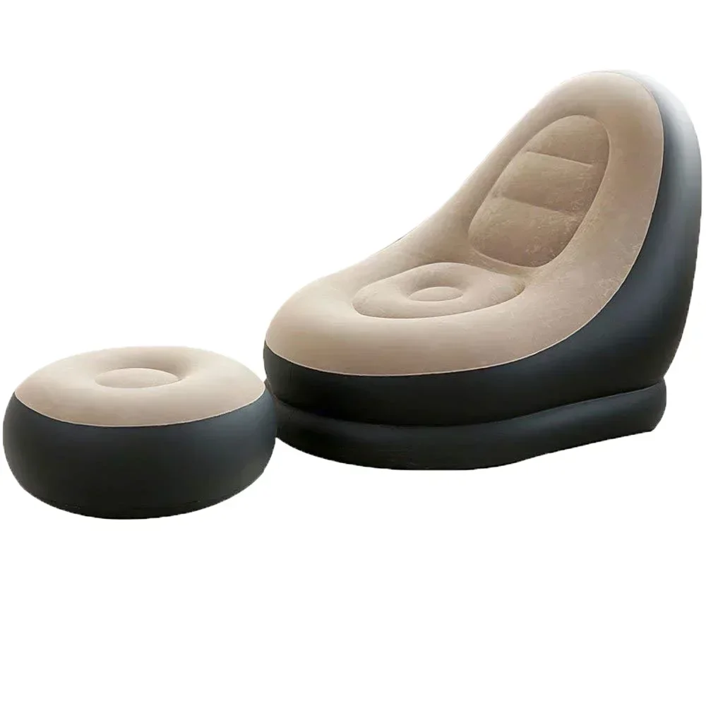 

Modern Furniture Inflatable Single Air Filling Flocking Living Room Furniture Lounge Sofa Chair with Footrest Sofa Bed Brown