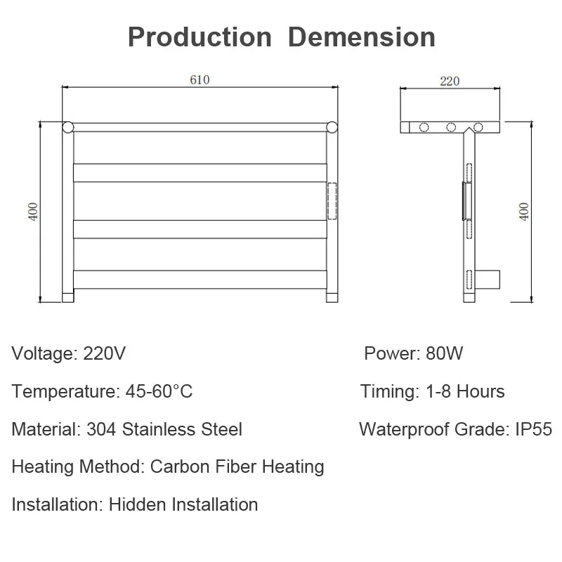 2025 novo luxo ouro toalheiro elétrico inteligente de fibra carbono aquecimento 304 aço inoxidável 80w aquecedor toalha para banheiro 220v