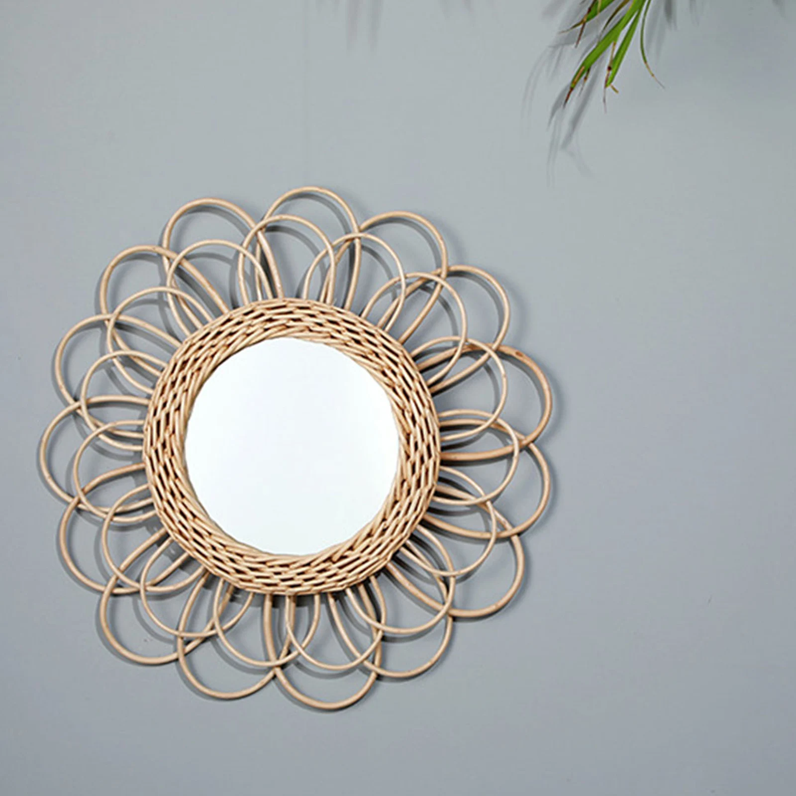 Sunburst Wall Decor Handwoven Art Mirror Handwoven Rattan Sunburst Wall Decor Boho Round Mirror Ethereal Artistry