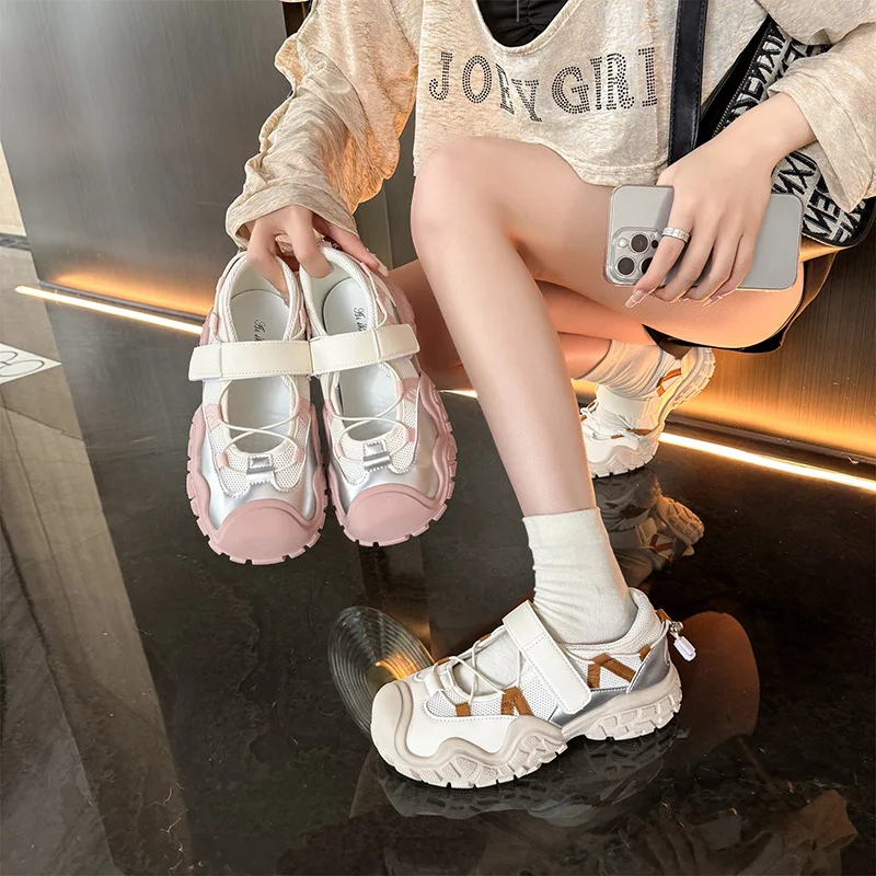 2024 Autumn New Platform Thick-Soled Ballerina Shoes for Women Low-top Sport Shoes Sandals Trendy Mary Jane Women Shoes Zapatos