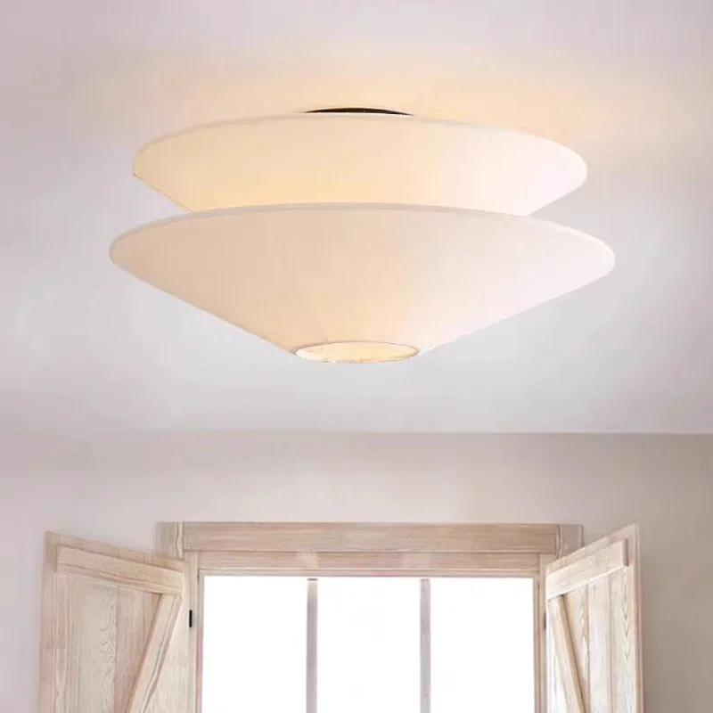 

French Medieval Cream Style Ceiling Light Fabric Ceiling Lamp For Bedroom Living Room Restaurant Art White Round Ceiling Light