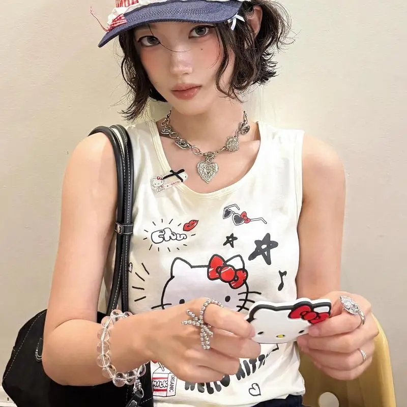 Sanrio-Chaleco nuevo de Hello Kitty, estilo dulce y picante Y2K Kawaii, chaleco sin mangas con estampado, camiseta con tirantes, regalo para niñas