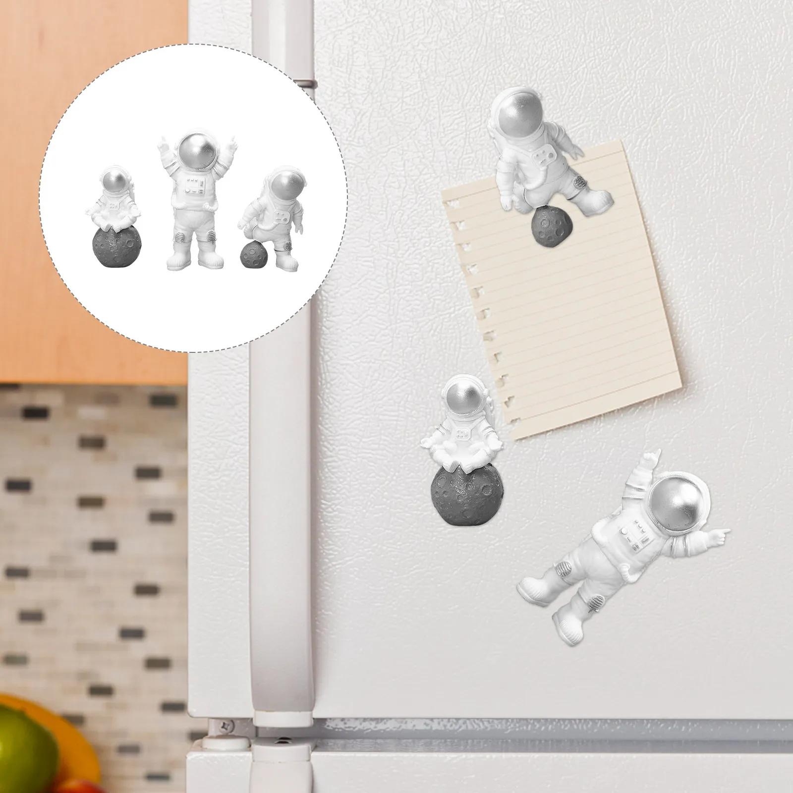 3Pcs Premium Resin Astronaut Fridge Sticker Stereoscopic Spaceman Decal Non Scratch Easy Stick Kitchen Decoration Refrigerator