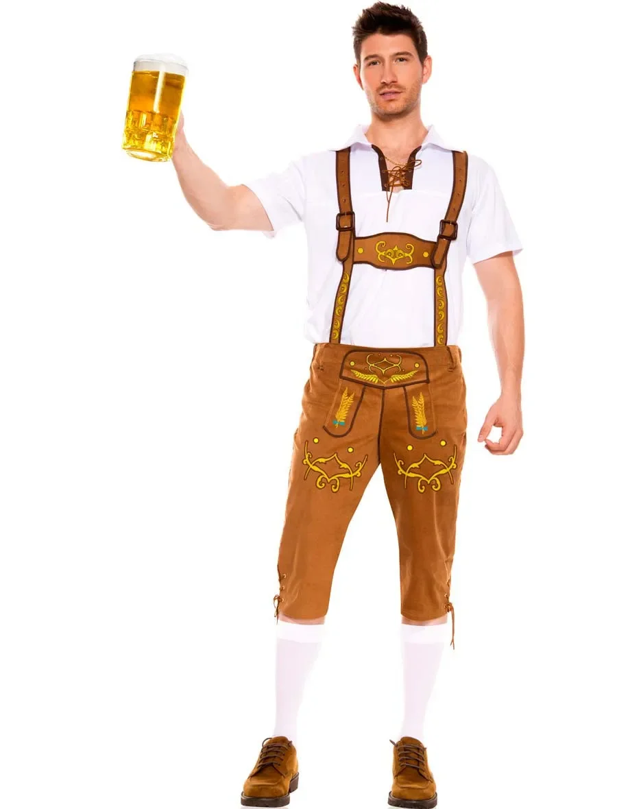 Costumes d'Oktoberfest avec bretelles pour hommes, costume de fête de la bière bavaroise, adulte