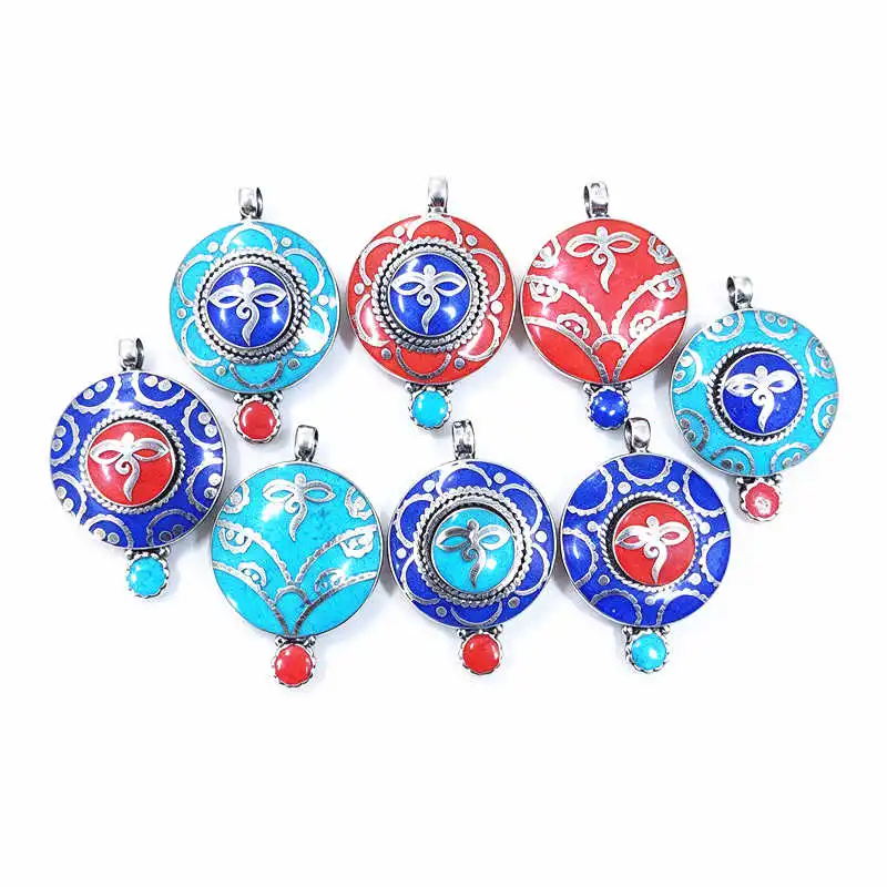 Tibetan White Metal Copper Amulet Buddha Eye Wisdom Eye Multi Colors TBP280