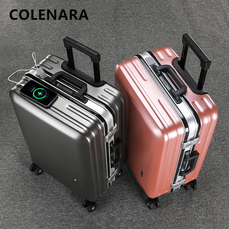 COLENARA Strong and Durable Suitcase Aluminum Frame Boarding Case 20 Inch Trolley Case 22