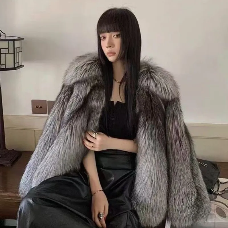 معطف فرو نسائي قصير سميك ودافئ مع مزيج من القطن #1