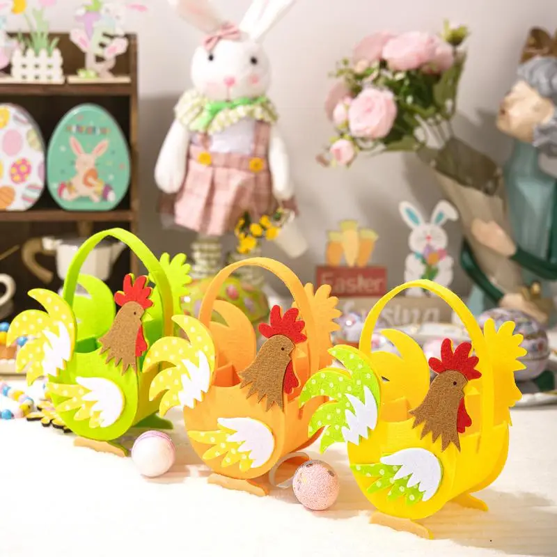 

Rooster Baskets For Kids Easter Felt Rooster Basket 3x Cute Funny Farmhouse Chicken Egg Holder With Handle For Boys Girls
