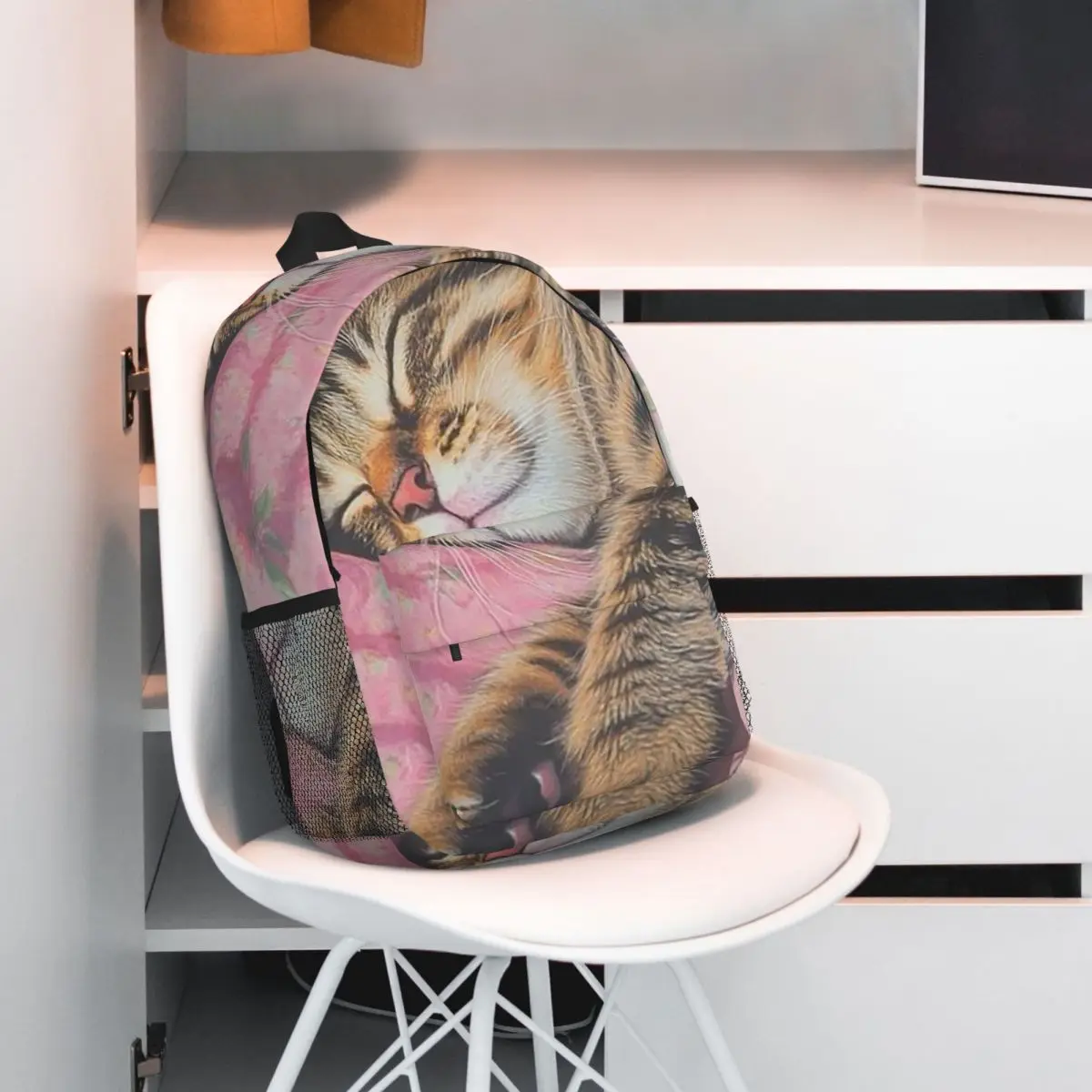 Cat Sleeping In Bed Realistic Art Backpack Student BookBag Children School Bag Laptop Shoulder Bags for Boys Girls