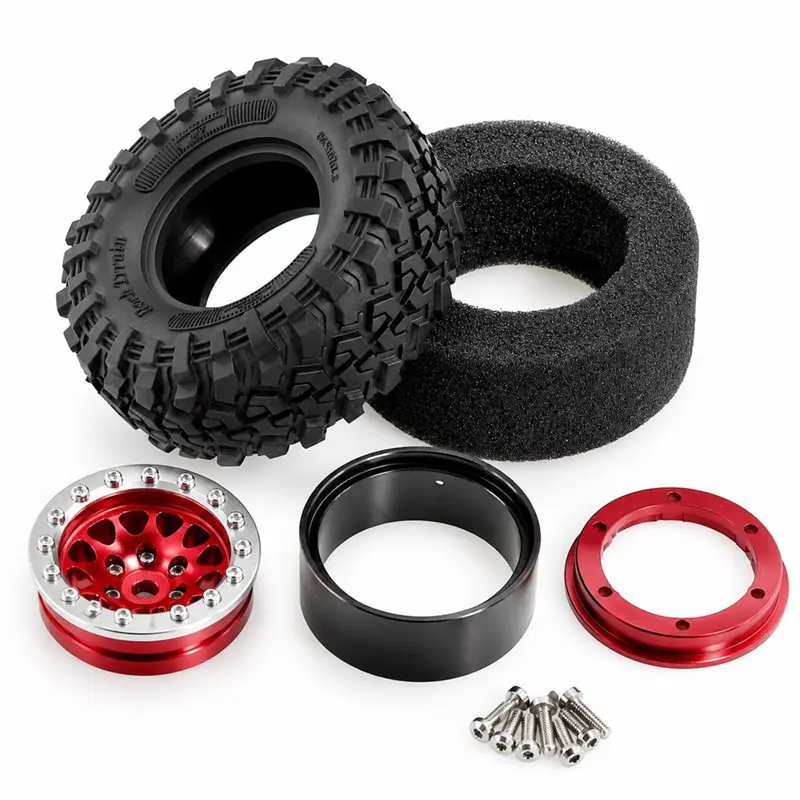 YSUN-1.3 Inch RC Beadlock Wheel & Tire Set RC Crawler Upgrade Parts For MJX H18P 1/18 For Ford Bronco RC Off-Road Truck Red