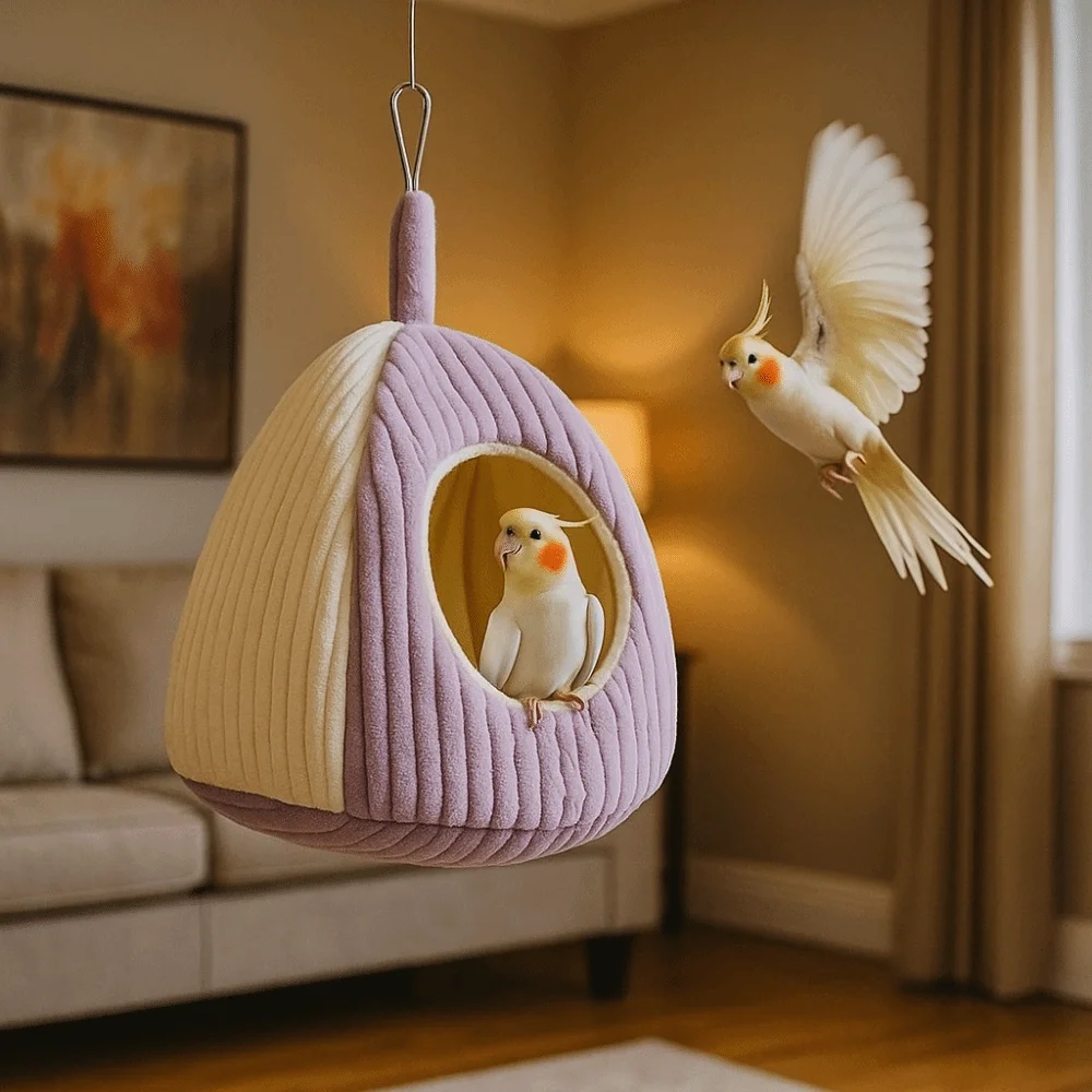 

Pet Supplies Thickened Warm Parrot Nest Fleece-lined Soft Bird House Comfortable Washable Bird Bed Nest for Bird Cage