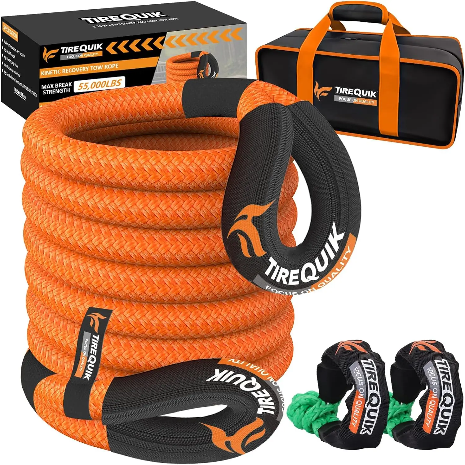 

Heavy Duty Kinetic Recovery Rope 1-1/8"x30ft 51500lbs with Soft Shackles for Trucks SUV ATV Tractor