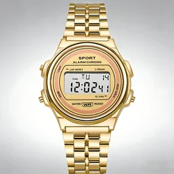 Women Casual LED Electronic Watch Retro Stainless Steel Men Women Unisex LED Digital Watch Multifunction Waterproof Wristwatch