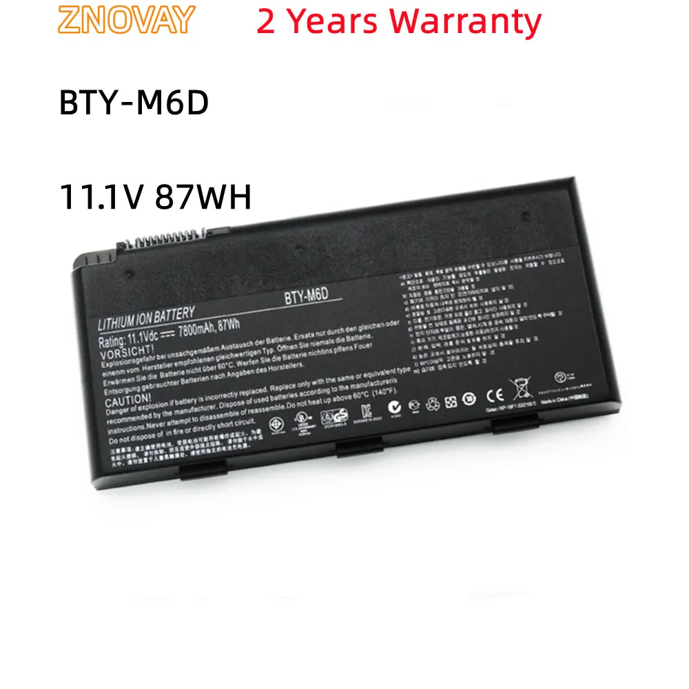 ZNOVAY New BTY-M6D Laptop Battery for MSI GT60 GT70 GX780R GX680 GX780 GT780R GT660R GT663R GX660 GT680R Series 7800mAh/87WH