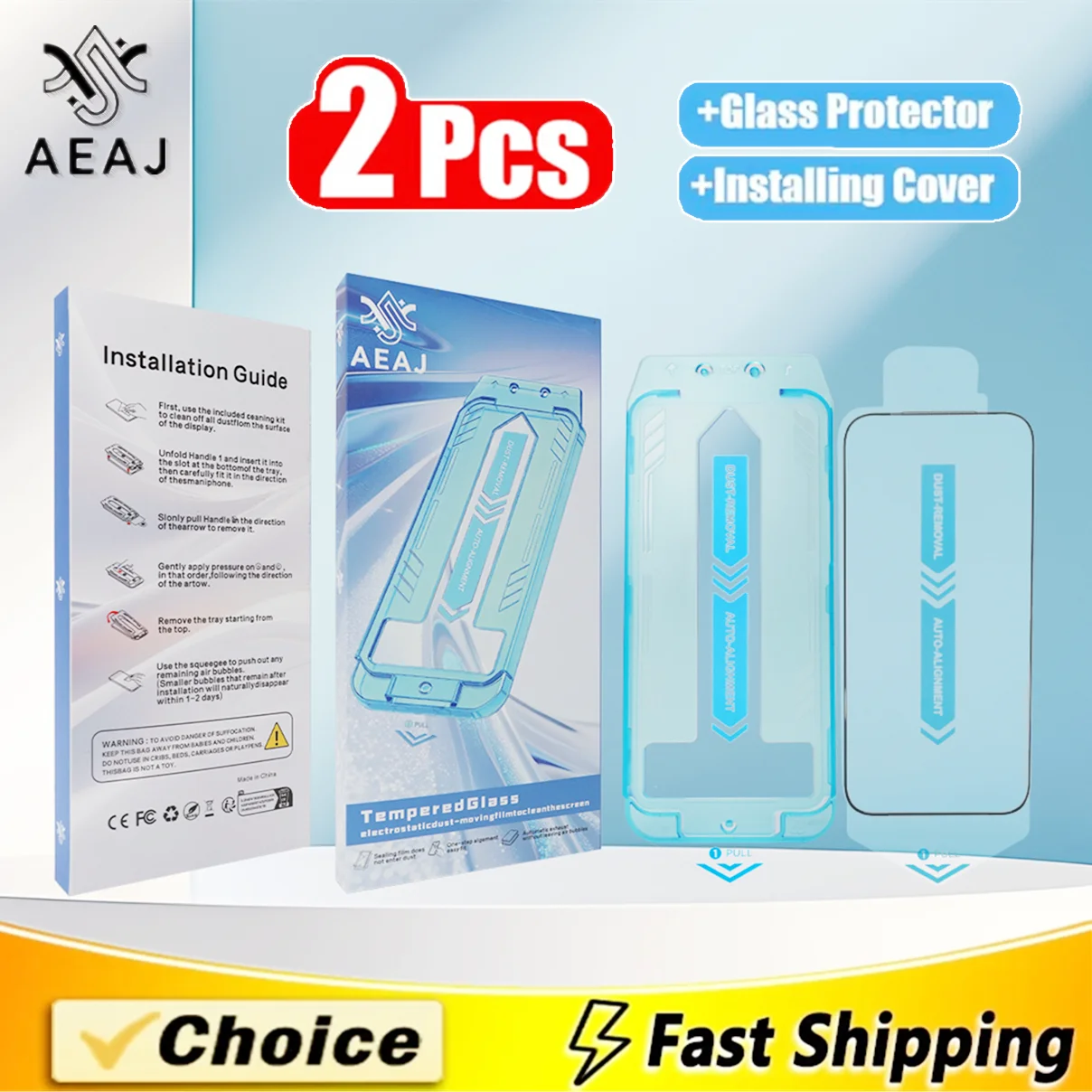 

AEAJ 2Pcs Easy Installation Oleophobic Coating Dust Free Screen Protector For iPhone 17 16 11 12 13 14 15 Pro Max XR XS 16 Plus