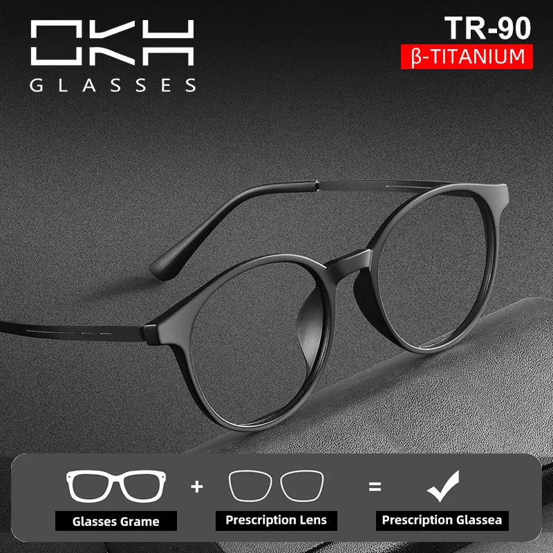 

OKH TR90 Ultralight Titanium Men Retro Round Frame Glasses Anti Blue Ray Reading Glasses Women Myopia Prescription Eyewear