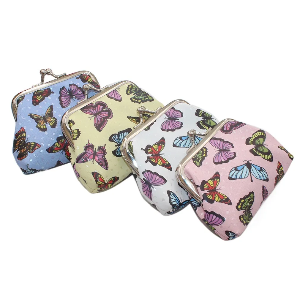 

PU Leather Kiss Lock Wallet Colorful Waterproof Butterfly Printed Pouch Polyester Chinese Style Clip Buckle Purse Makeup