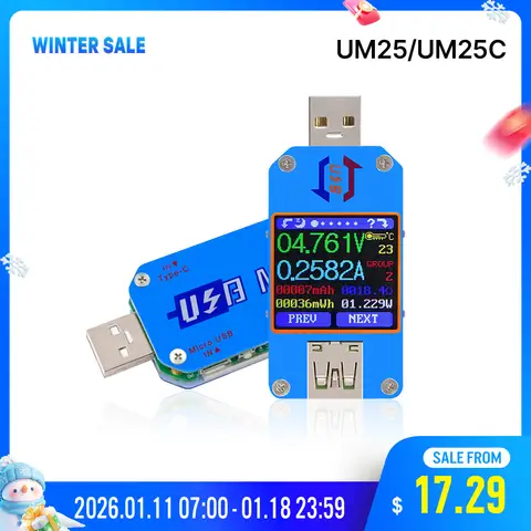 USB Voltmeter and Ammeter UM25C RD