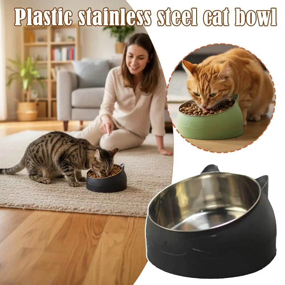 Tigela para Gato em Aço Inoxidável Ecológica, 15 cm °   Prato Inclinado para Ração de Animais com Base Antiderrapante, Alimentador Anti-Engasgo para Gatos/Gatinhos/Cães
