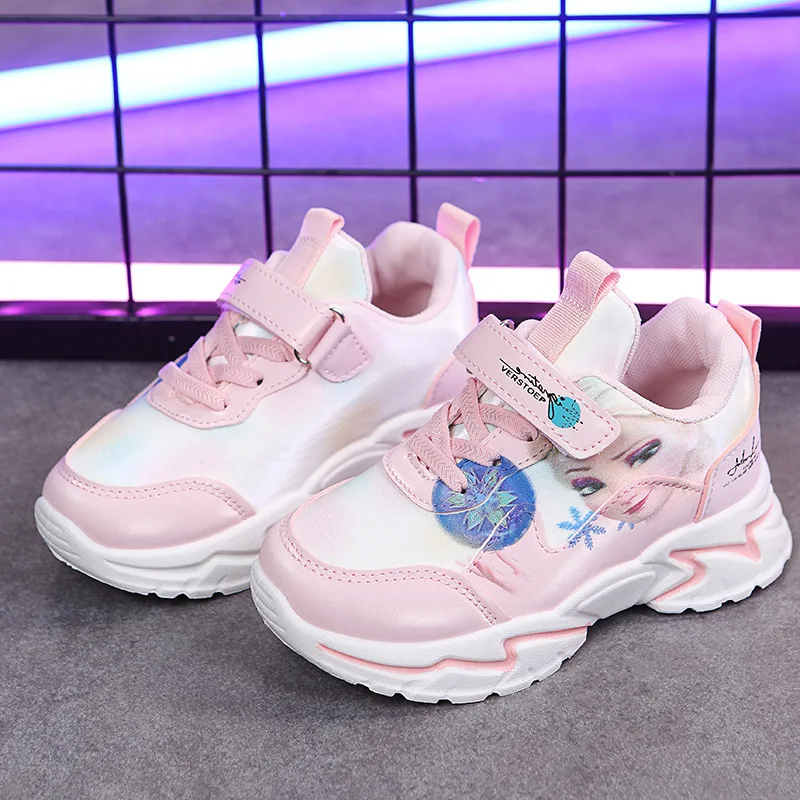 Scarpe Casual da ragazza Disney moda cartone animato suola morbida antiscivolo principessa Elsa scarpe sportive per bambini congelate Sneakers taglia 26-37