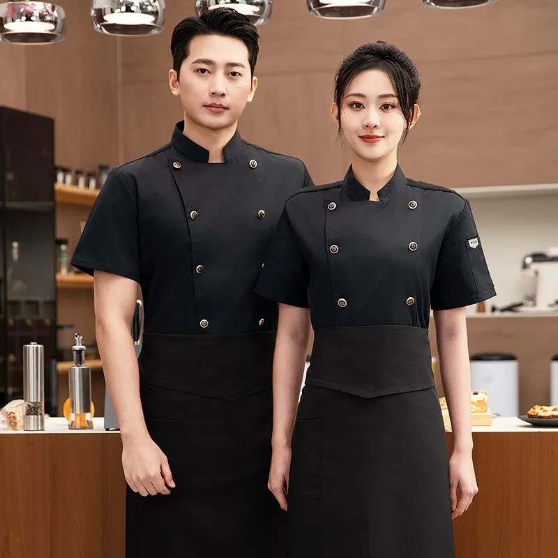 سترة صيفية رفيعة قابلة للتنفس بأكمام قصيرة وشبكة مزدوجة الصدر لتقديم الطعام في الفنادق والمطاعم والمقصف والمعجنات