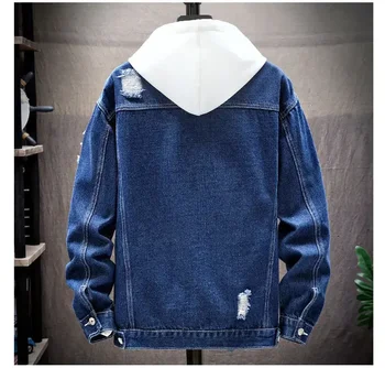 Men Denim Jacket 2025 Ripped Hole Single Breasted Coats Spliced Outerwear Jackets Pockets Casual Loose Washed Distressed 6