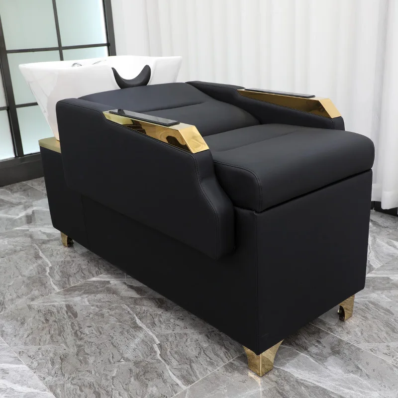 Semi-lying hairdressing shampoo bed special semi-lying flush bed ceramic basin