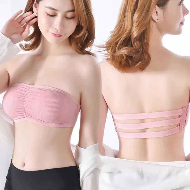 Summer Strapless Bra Women Sexy Invisible Tube Anti Slide Underwear Chest Wrap with Removable Pad Girl Female One-piece Lingerie