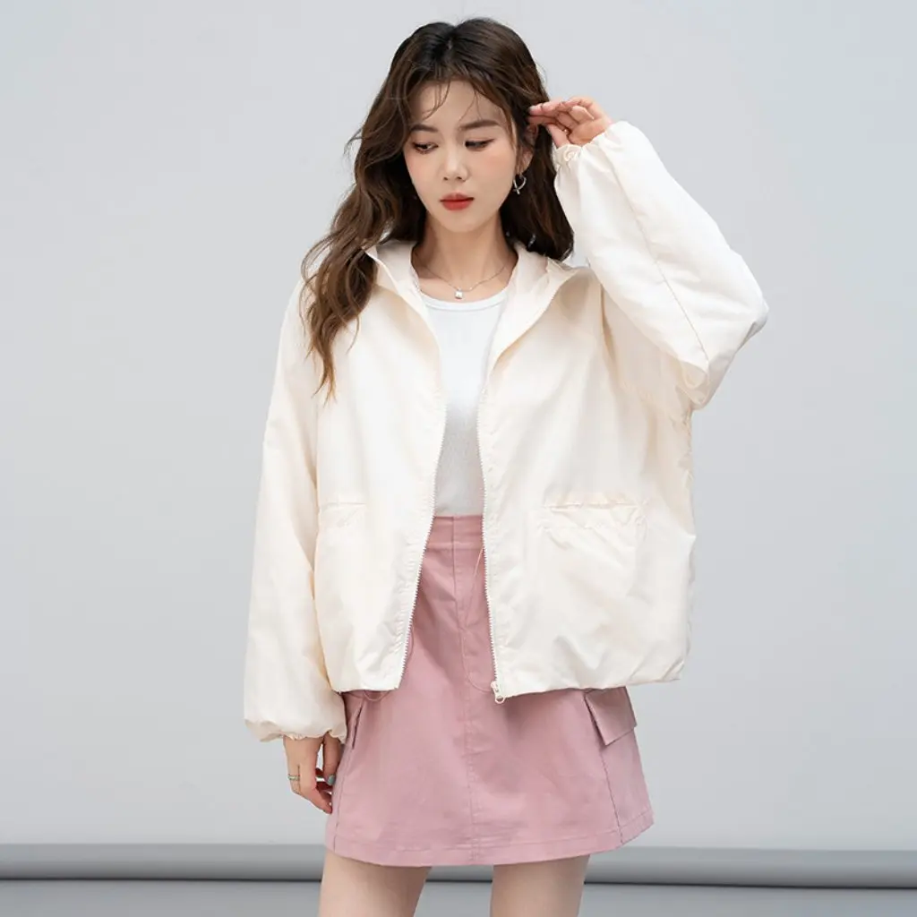 

Women's Summer Mesh Double Layer Jacket Sunscreen Hooded Short Cardigan Design Outdoor Sports Top