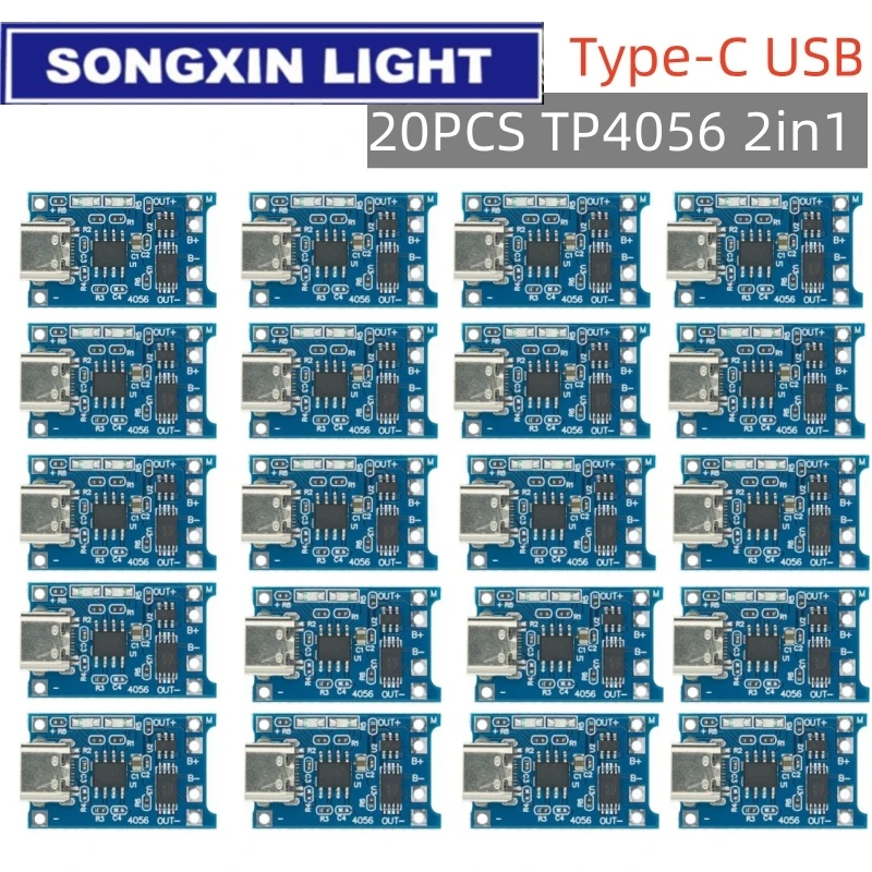 20pcs TP4056 1A 5V Lithium Battery Charging Board Module Micro USB/Type-c Interface Charging Protection 2-in-1
