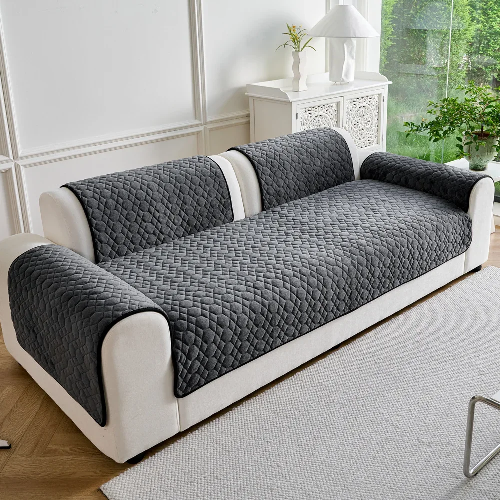 Short Plush Sofa Cover Solid Color Versatile Autumn Winter Thickened Heat Retention Warm Non-Slip Cushion Sofa Cover Comfortable