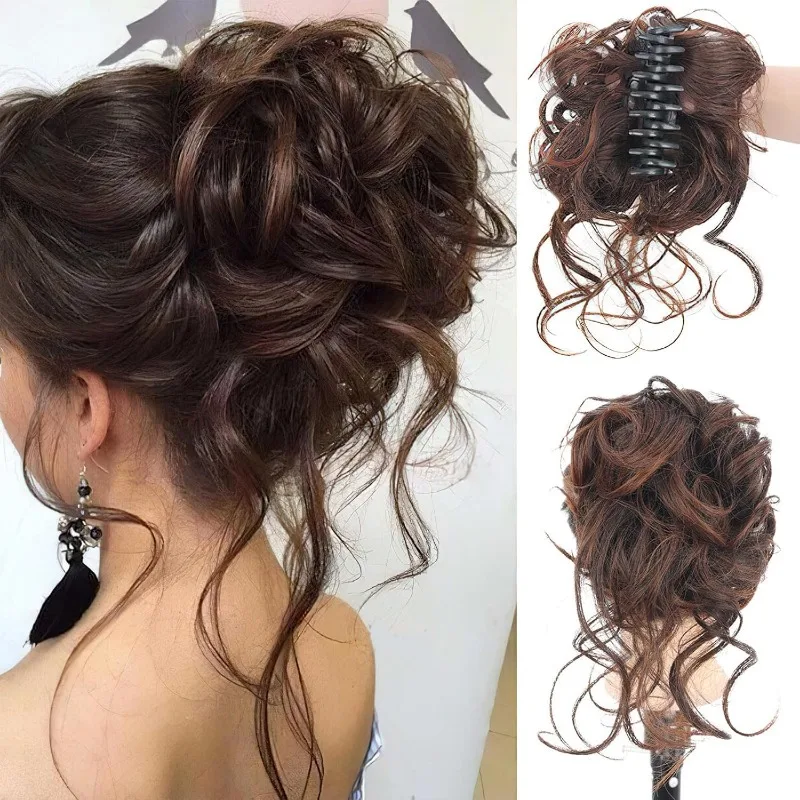 Messy Bun Hair Piece Claw Clip,Tousled Updo Hair Bun Curly Clip Extension Wavy Curly Ponytail  Hair Scrunchies Chignon for Women