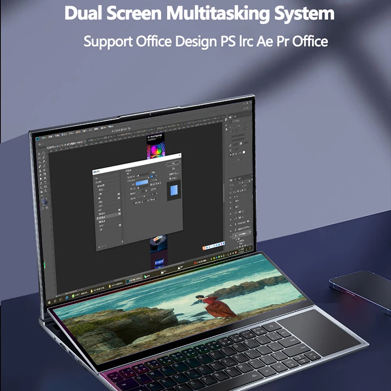 Notebook Dual Screen 16.1 + 14.1Inch Intel I9-10885H 4K 32Gb Ram 2Tb Ssd Ddr4 Window11hdmi Achtergrondverlichting Kaypad Draagbare Kantoorlaptop