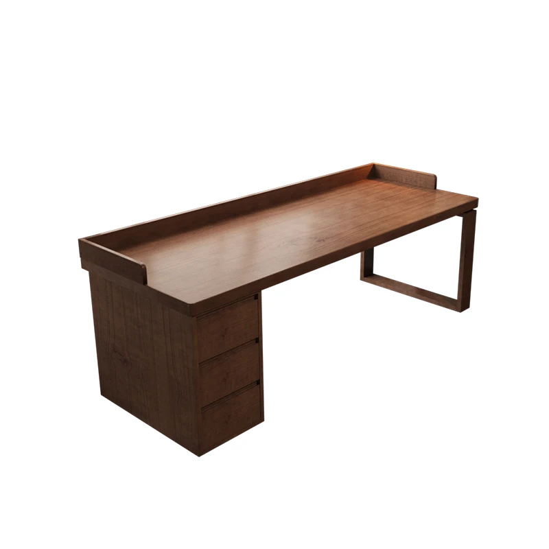 

Nordic study against the wall, desk, bookcase, integrated drawer, solid wood double long table, household bedroom simple desk