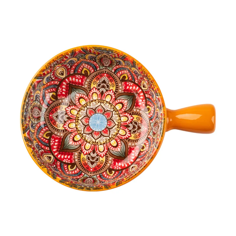 Bohemian Ceramic Handle Bowl Household Utensils Salad Bowl Handle Bowl Soup Bowl Instant Noodle Bowl Baking and Baking Bowl