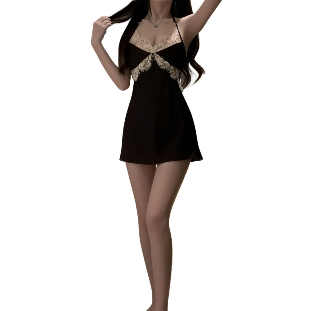 

Горячая ледяная шелковая ночная рубашка с открытой спиной, женская сексуальная соблазнительная кружевная ночная рубашка, женская красивая повязка на спине, одежда для сна, домашняя одежда на подтяжках