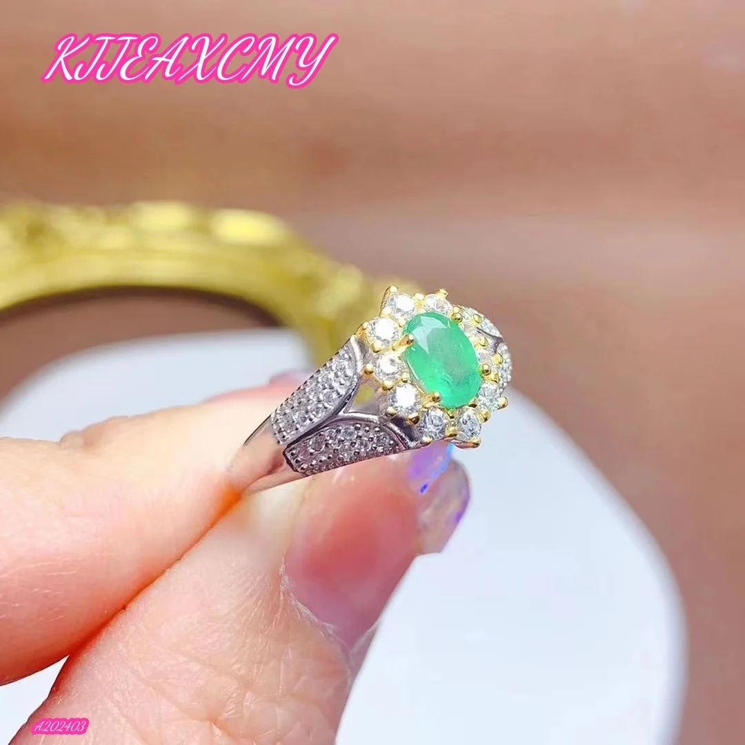 KJJEAXCMY-925 Pure Silver Ring for Women, Natural Emerald Jewelry for Grandmother, Girl's Party, Birthday, Christmas Gift, New