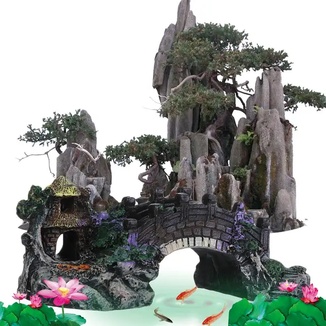 Akcesoria do akwarium Arbor Tree Plant Fake Landscaping Fish Tank Ornament Sztuczny most Rockery Żywiczne ozdoby akwariowe