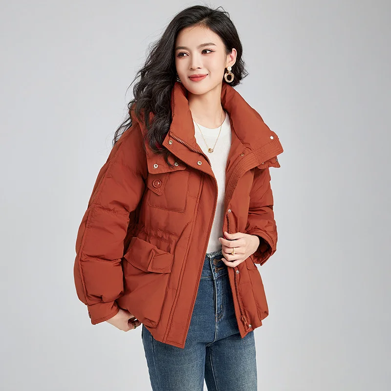 2024 New Winter Coat Female Short Women Jacket Thickened Zipper Warm Puffer Coats Down Hooded Windproof Stand Collar Outerwears