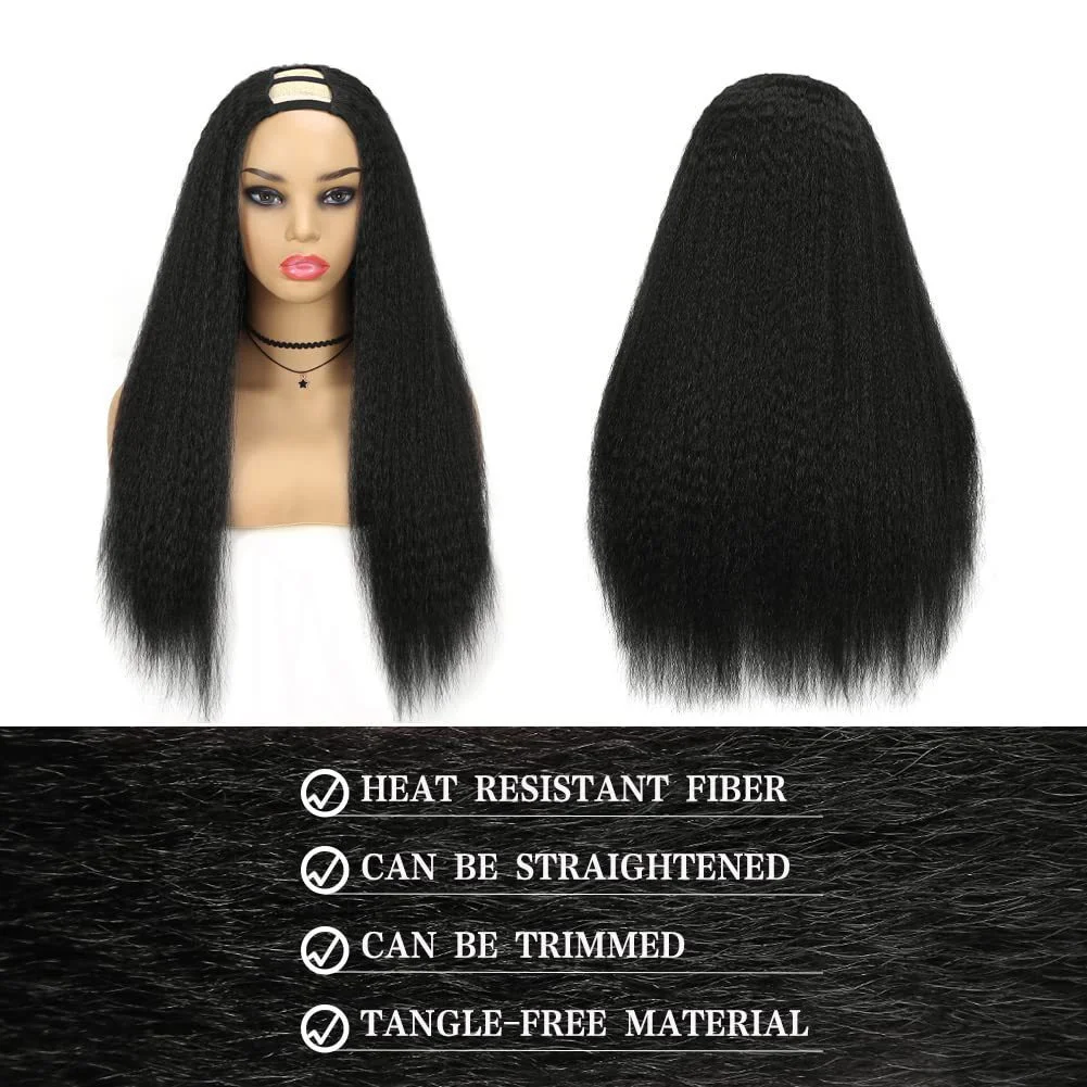 Peruka syntetyczna 12–26 cali U Part Hair Kinky Straight dla czarnych kobiet Włoski Yaki Half Machine Made Clip in Hair Extension Daily